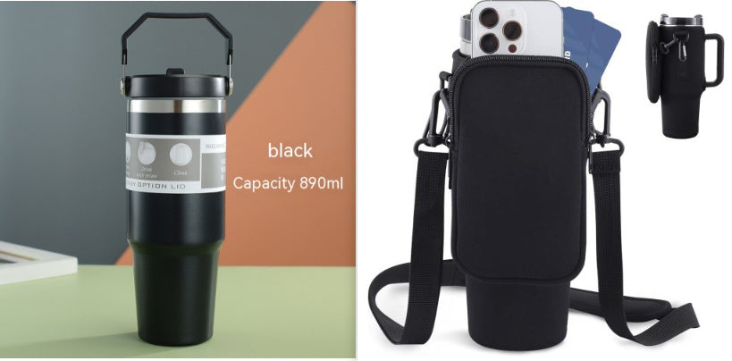 Portable Car Cup Stainless Steel Cup Travel Sports Water Bottle With Handle Cover Coffee Tumbler Cup